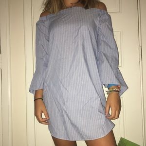 Super cute off the shoulder blue striped dress